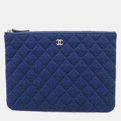 Chanel Blue Cotton Clutch Bag