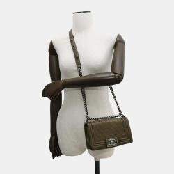 Chanel Khaki Lambskin Boy Small Chain Shoulder Bag