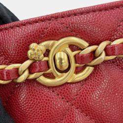 Chanel Red Caviar Leather Shopping Shoulder Bag
