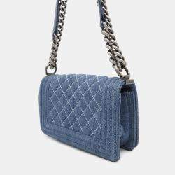 Pre Owned Chanel Blue Denim Boy Chain Mini Shoulder Bag 