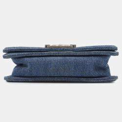 Pre Owned Chanel Blue Denim Boy Chain Mini Shoulder Bag 