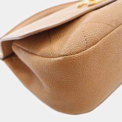 Chanel Brown Caviar Stitched CC Lock Top Handle Flap Small Bag