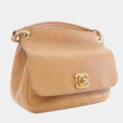 Chanel Brown Caviar Stitched CC Lock Top Handle Flap Small Bag