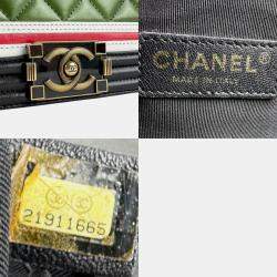Pre Owned Chanel Green Black Leather Boy Chain Shoulder Bag