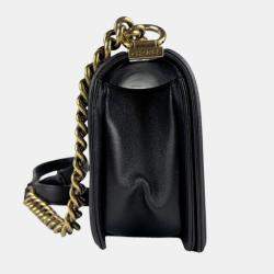 Pre Owned Chanel Green Black Leather Boy Chain Shoulder Bag