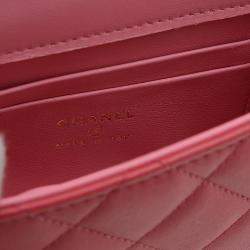 Chanel Pink Lambskin Leather Top Handle Flap Chain Clutch Bag