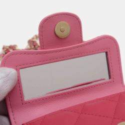 Chanel Pink Lambskin Leather Top Handle Flap Chain Clutch Bag