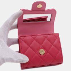 Chanel Pink Lambskin Leather Top Handle Flap Chain Clutch Bag