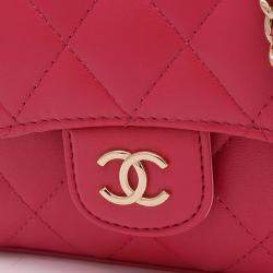Chanel Pink Lambskin Leather Top Handle Flap Chain Clutch Bag