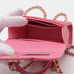 Chanel Pink Lambskin Leather Top Handle Flap Chain Clutch Bag