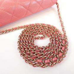  Chanel Pink Leather Timeless Classic Line Chain Wallet