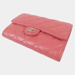  Chanel Pink Leather Timeless Classic Line Chain Wallet