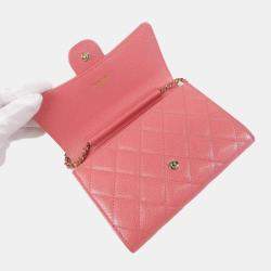  Chanel Pink Leather Timeless Classic Line Chain Wallet