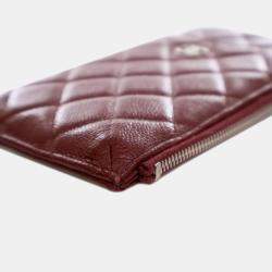 Chanel Red Caviar CC Quilted  Flat Phone Case Wallet Pouch