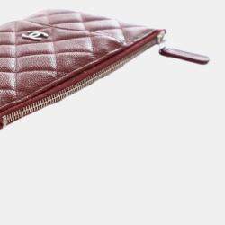 Chanel Red Caviar CC Quilted  Flat Phone Case Wallet Pouch