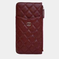 Chanel Red Caviar CC Quilted  Flat Phone Case Wallet Pouch