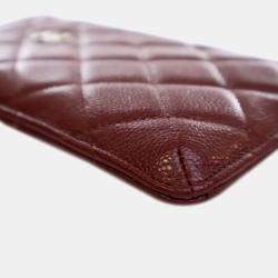 Chanel Red Caviar CC Quilted  Flat Phone Case Wallet Pouch