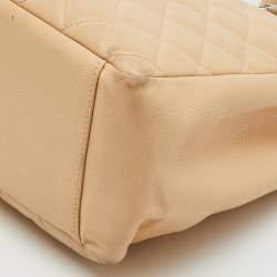 Pre Owned Chanel Beige Quilted Caviar Leather GST Shopper Tote