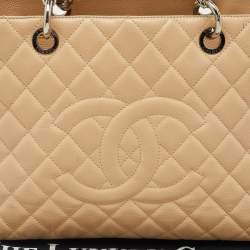 Pre Owned Chanel Beige Quilted Caviar Leather GST Shopper Tote