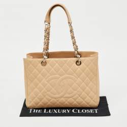 Pre Owned Chanel Beige Quilted Caviar Leather GST Shopper Tote