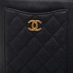 Pre Owned Chanel Black Quilted Caviar Leather Phone Pocket O Case Clutch