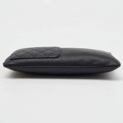 Pre Owned Chanel Black Quilted Caviar Leather Phone Pocket O Case Clutch