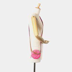 Pre Owned Chanel Hot Pink Jersey 19 Round Clutch on Chain
