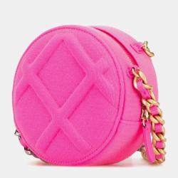 Pre Owned Chanel Hot Pink Jersey 19 Round Clutch on Chain