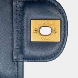 Chanel Navy Blue Small Tweed School Memory Top Handle Flap