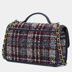 Chanel Navy Blue Small Tweed School Memory Top Handle Flap