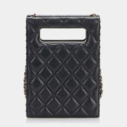 Pre Owned Chanel Black Mini Caviar Chain Around Cut Out Evening Bag