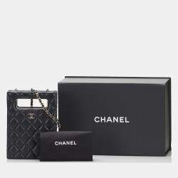 Pre Owned Chanel Black Mini Caviar Chain Around Cut Out Evening Bag