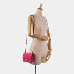 Pre Owned Chanel Pink Mini Square Classic Lambskin Single Flap