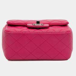Pre Owned Chanel Pink Mini Square Classic Lambskin Single Flap