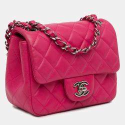 Pre Owned Chanel Pink Mini Square Classic Lambskin Single Flap