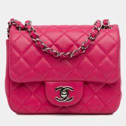 Pre Owned Chanel Pink Mini Square Classic Lambskin Single Flap
