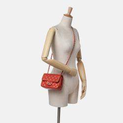 Chanel Orange Mini Square Classic Lambskin Single Flap