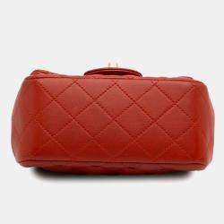 Chanel Orange Mini Square Classic Lambskin Single Flap