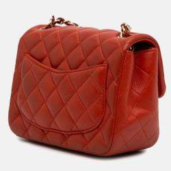 Chanel Orange Mini Square Classic Lambskin Single Flap