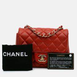 Chanel Orange Mini Square Classic Lambskin Single Flap
