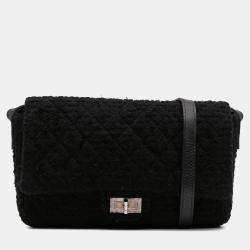 Pre Owned Chanel Black Quilted Tweed Reissue 2.55 Easy Jumbo  Messenger Bag
