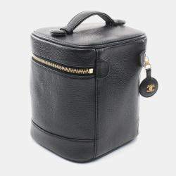 Chanel Black Leather Grained Calfskin Coco Mark Vanity Handbag
