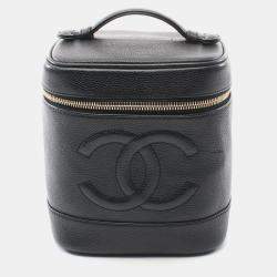 Chanel Black Leather Grained Calfskin Coco Mark Vanity Handbag
