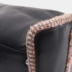 Pre Owned Chanel Black Pink Leather Fabric Tote 