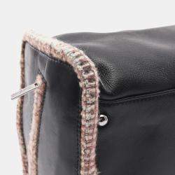 Pre Owned Chanel Black Pink Leather Fabric Tote 