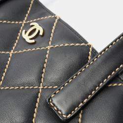 Chanel Black Leather Wild Stitch Tote Hand Bag 