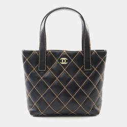 Chanel Black Leather Wild Stitch Tote Hand Bag 
