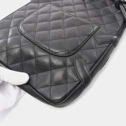Pre Owned Chanel Black Leather Cambon Line Shoulder Crossbody Bag 
