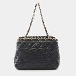 Chanel Black Quilted Glazed Leather Small Chain Me Tote Bag