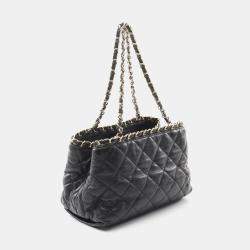 Chanel Black Quilted Glazed Leather Small Chain Me Tote Bag